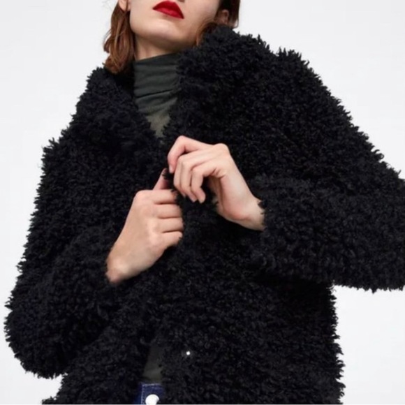 Zara black boho shaggy hooded goth jacket M - Picture 3 of 8